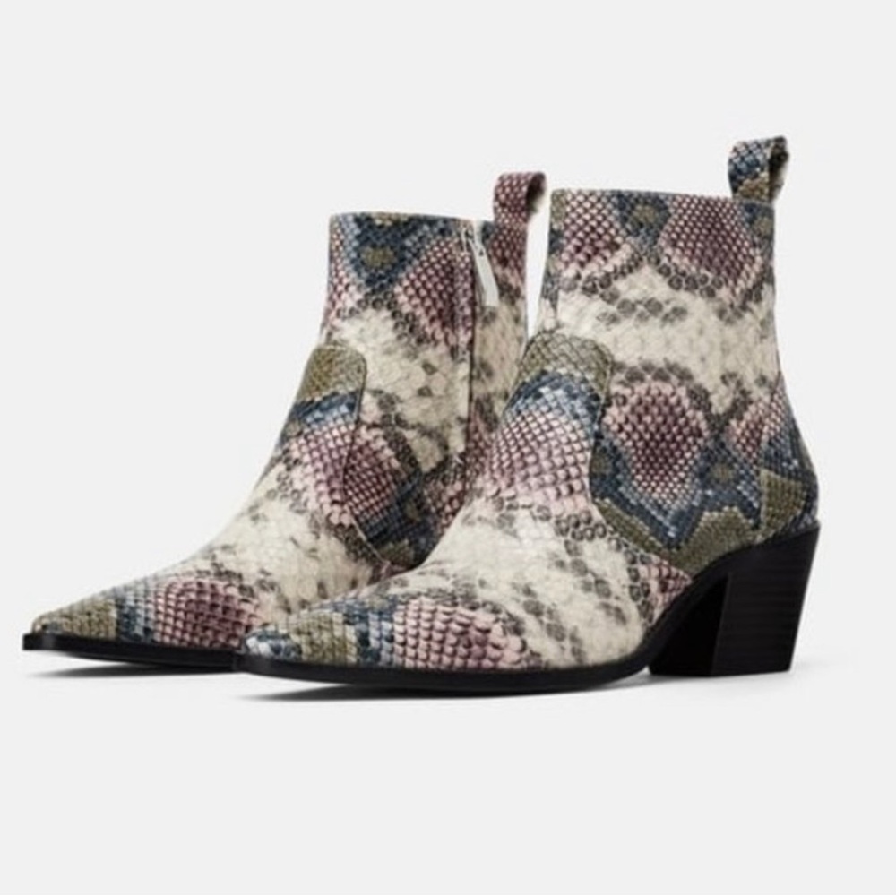 Zara Multicolored Snake Print Cowboy Boot Size 38 -NWT